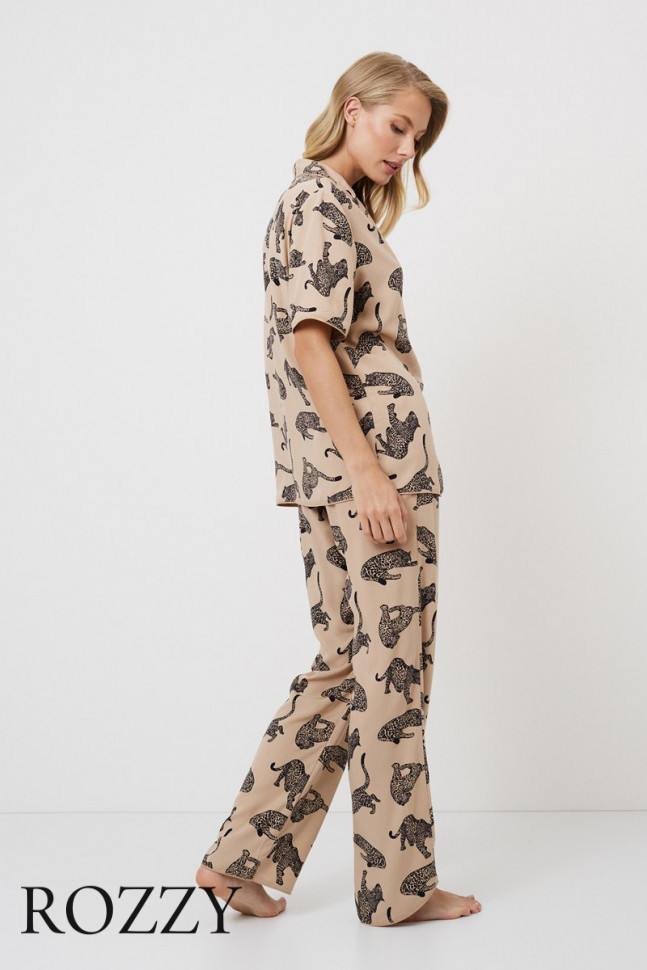 Пижама вискозная Aruelle Soraya капучино/черный