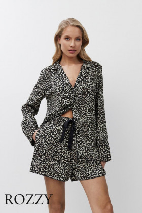 Пижама вискозная с шортами Aruelle Leona леопардовый