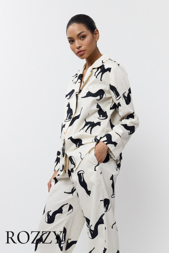 Пижама хлопковая Aruelle Nyra кремовый/черный