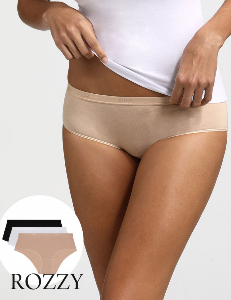 Трусы шорты хлопковые DIM Les Pockets Eco 4H01/3 белый/телесный/черный (уп.3шт.)