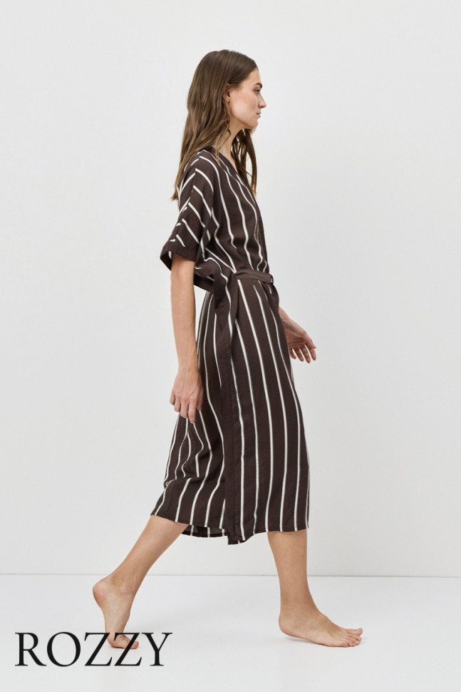 Платье домашнее вискозное Aruelle Cedar шоколадный/молочный