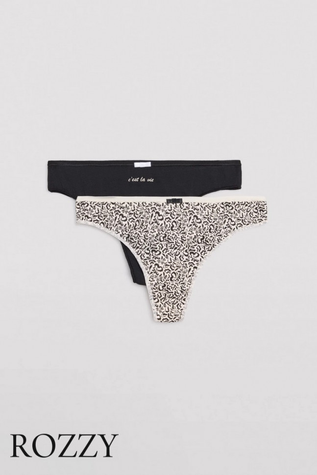 Трусы стринги хлопковые Ysabel Mora 19012 черный/белый (уп.2шт.)