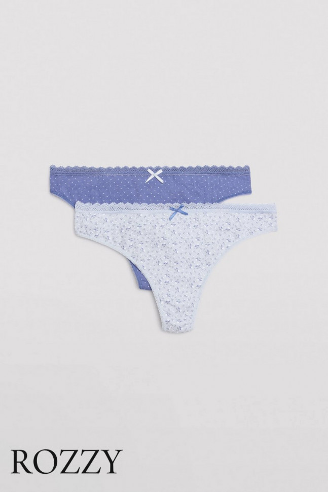 Трусы стринги хлопковые Ysabel Mora 19022 светло-голубой/васильковый (уп.2шт.)