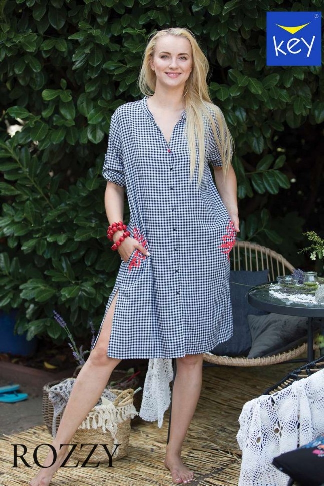 Сорочка вискозная Key LND 451 A21 черный/белый