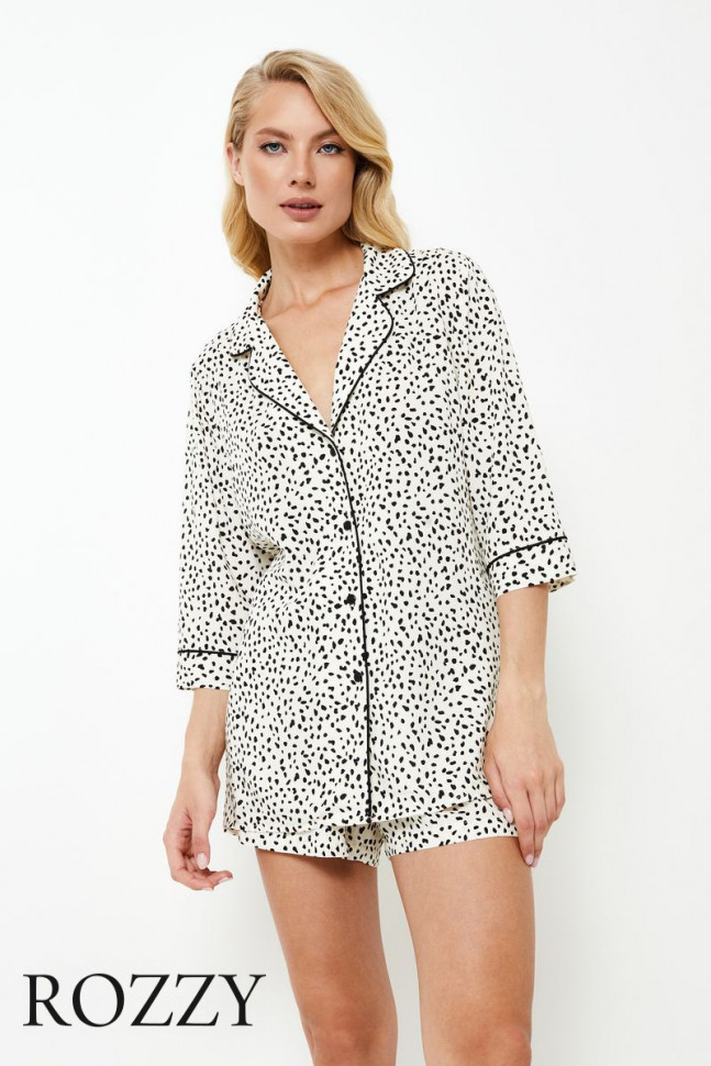 Пижама вискозная Aruelle Bethany молочный/черный