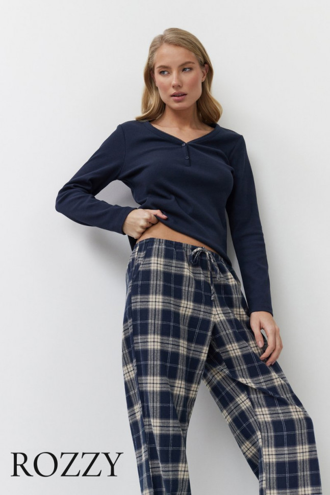 Пижама фланелевая Aruelle Lucie темно-синий/бежевый
