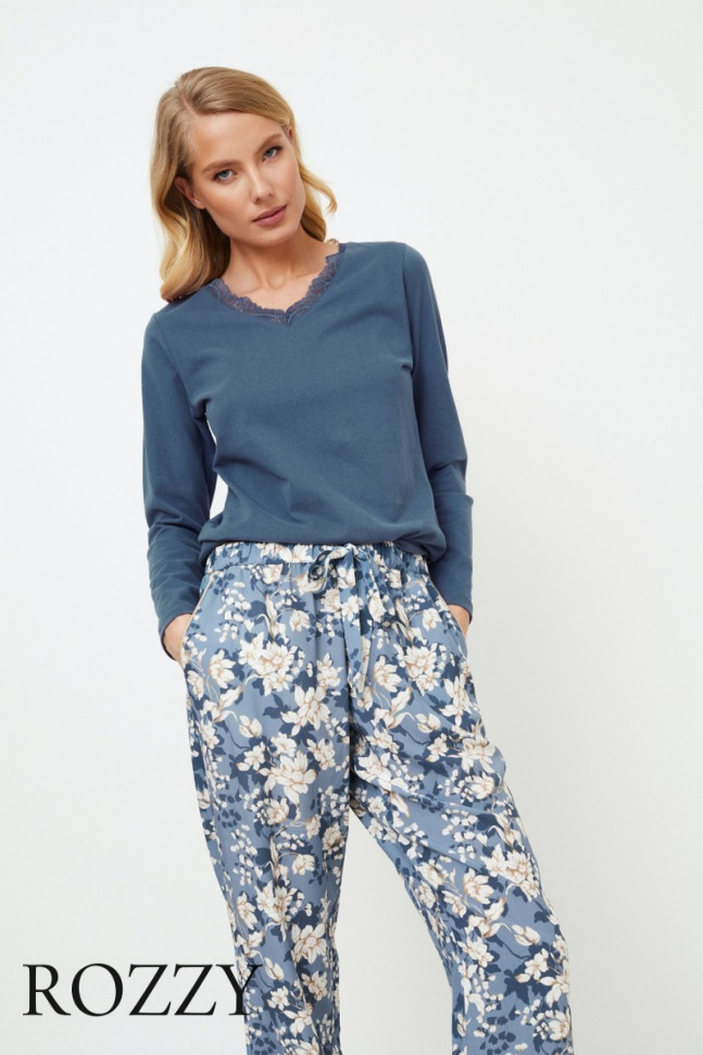 Пижама вискозная Aruelle Fleur серо-голубой