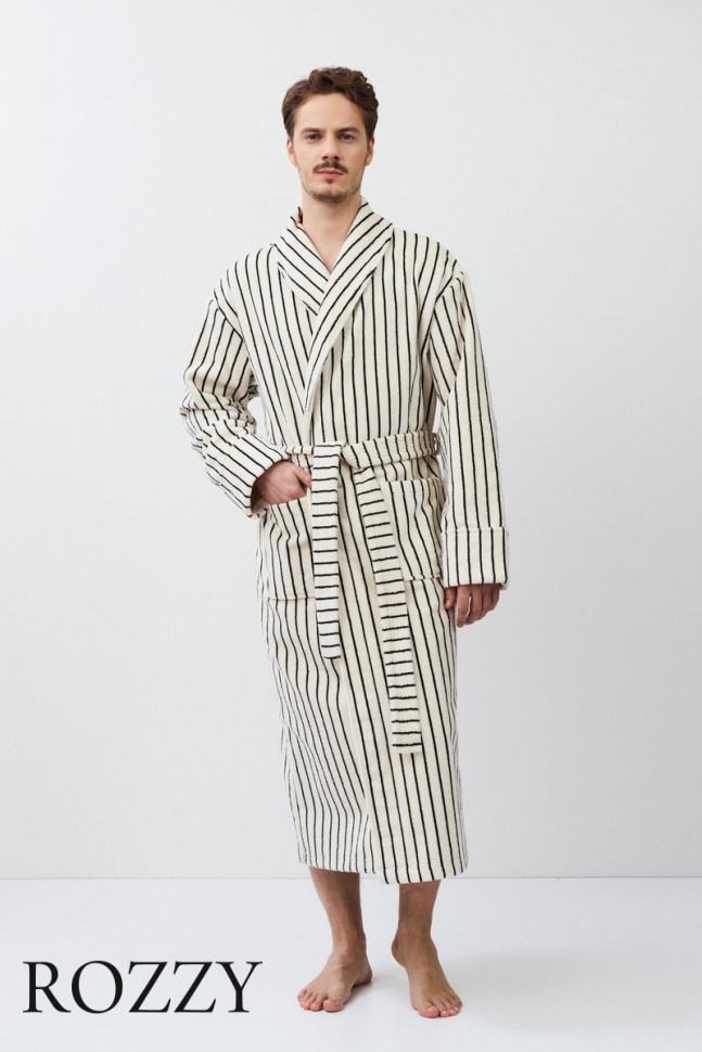 Халат мужской махровый Aruelle Liam кремовый/черный