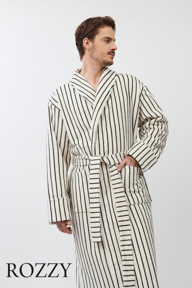 Халат мужской махровый Aruelle Liam кремовый/черный