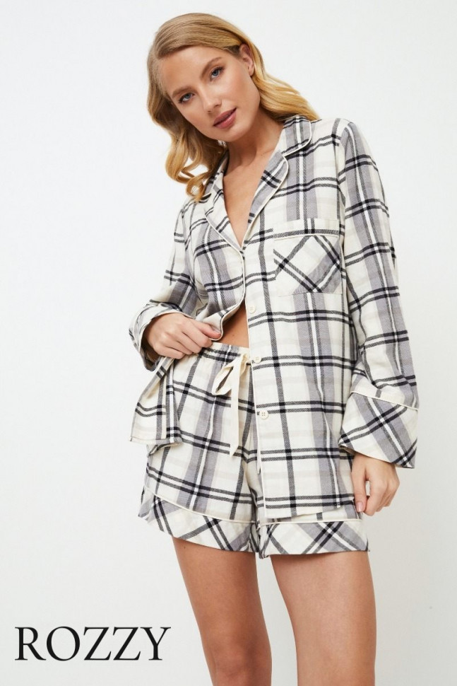 Пижама фланелевая с шортами Aruelle Henrietta серый/молочный