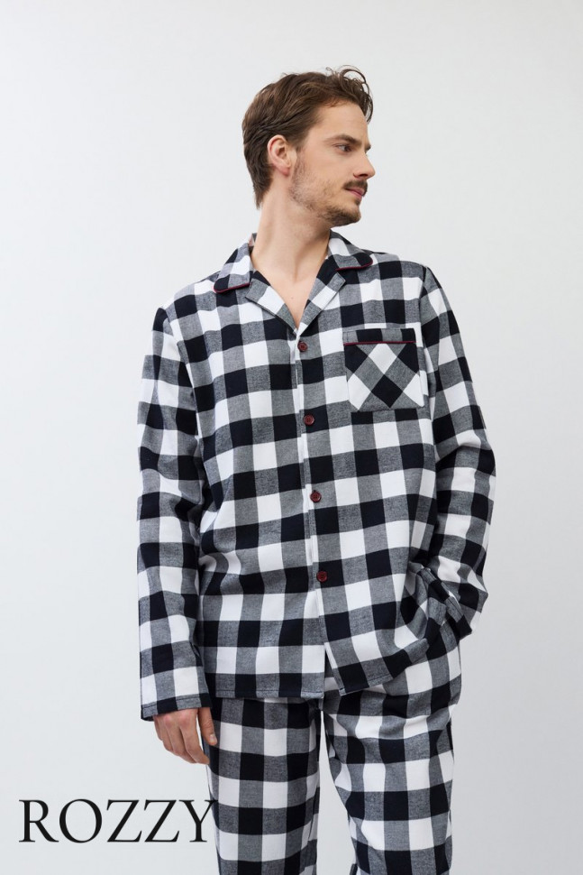 Пижама мужская фланелевая Aruelle Adrian черный/белый
