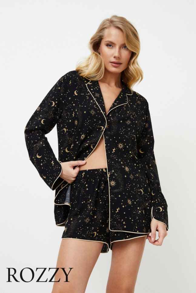 Пижама вискозная с шортами Aruelle Alexandra черный