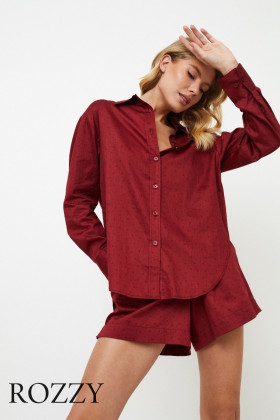 Пижама хлопковая с шортами Aruelle Vittoria бургундское вино