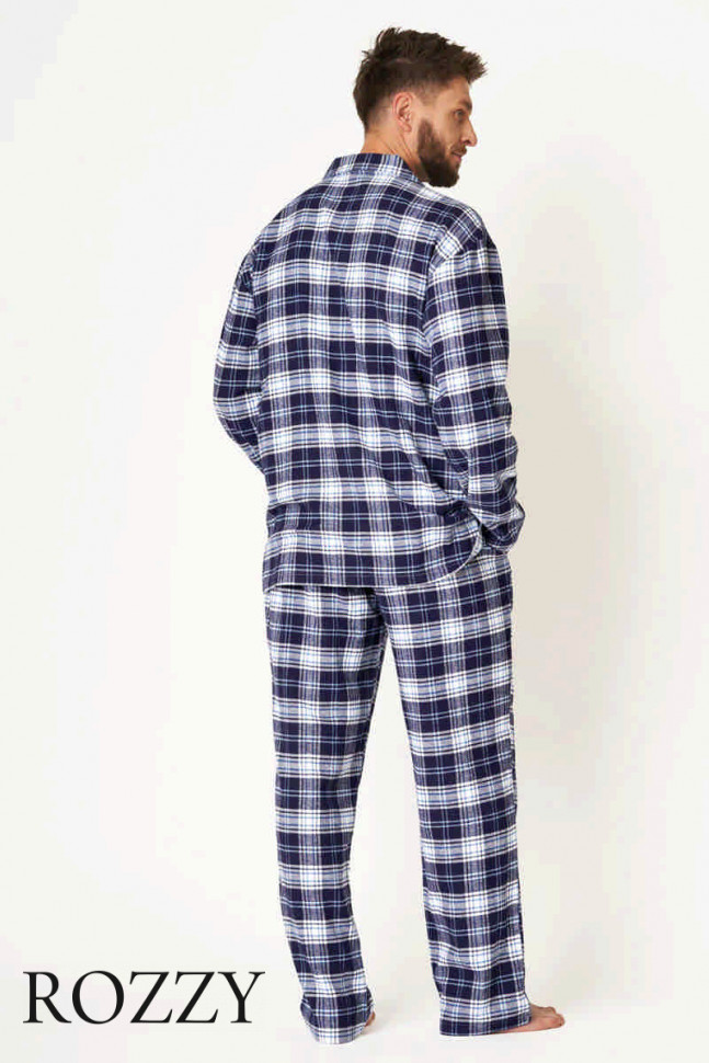 Пижама мужская фланелевая Key MNS 411 синий/белый